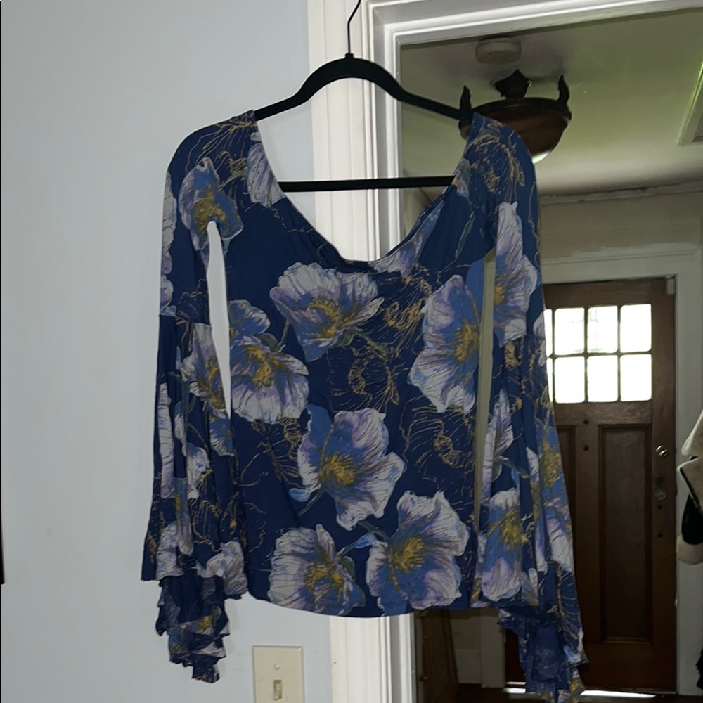 Free People Floral Blue bell sleeve  Women's Top